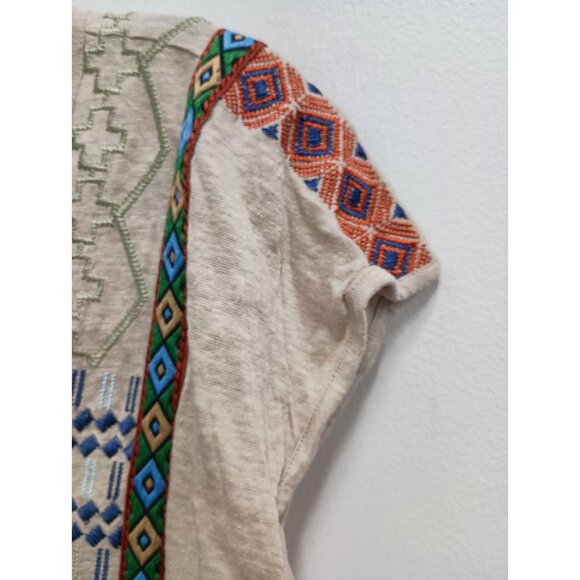Sundance Womens BOHO Peasant Top Size Small Beige Linen Embroidered Short Sleeve - Picture 5 of 7